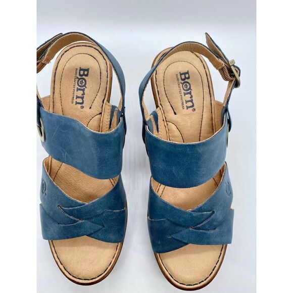 Born Blue Suede Criss Cross Wedges With Supportive Gel - Picture 2 of 9